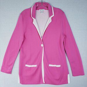 Belford Pima Cotton Knit Blazer Longline Cardigan Pink White Trim Preppy size M